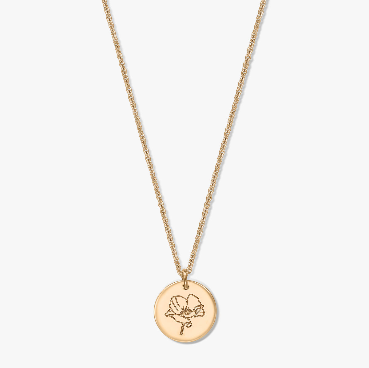 Silver Necklace Birthflower Golden - August Poppy