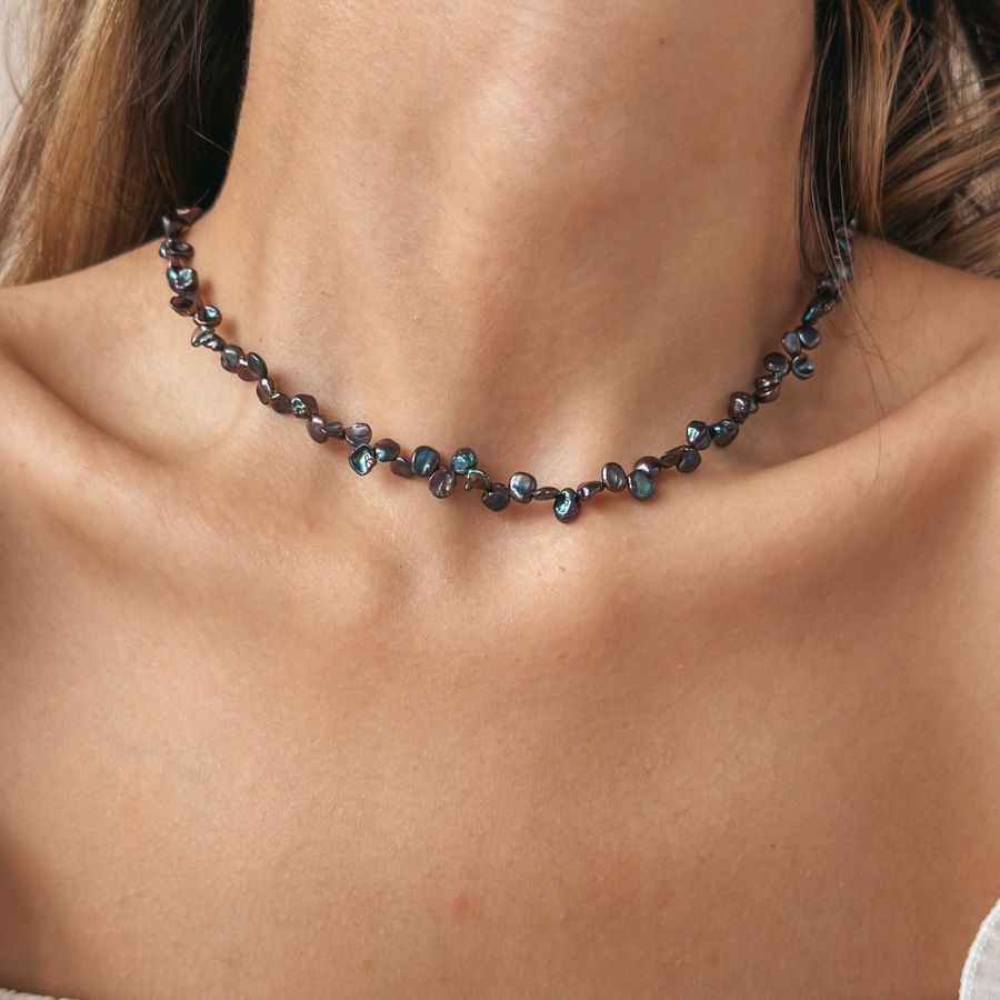 Mini Lulu Gold Necklace - Black Keshi Pearls - Indira