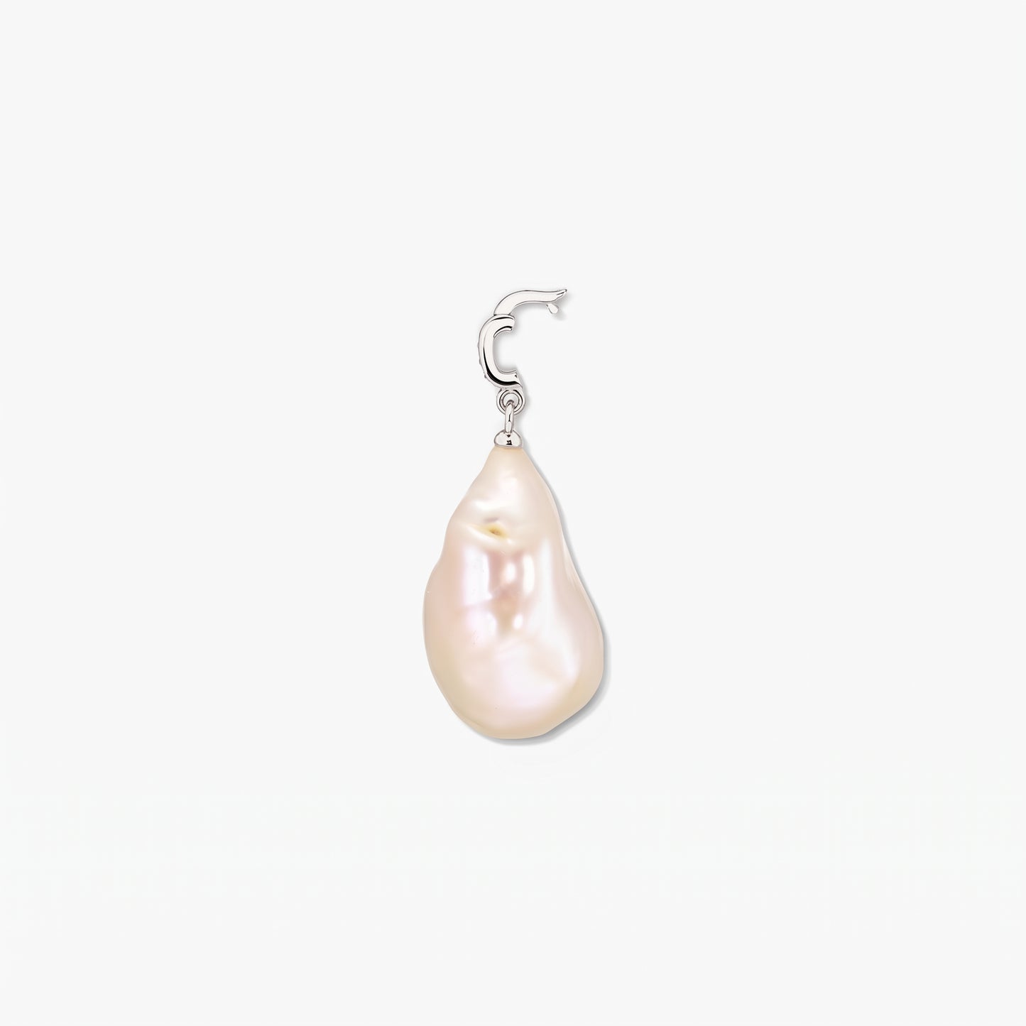 Elegant baroque pearl pendant with a rhodium‑plated 925 silver bail and white zirconia detail on a white background.