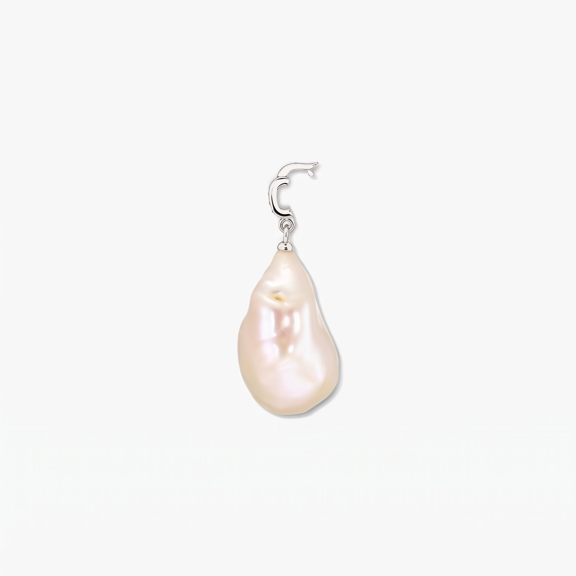 Elegant baroque pearl pendant with a rhodium‑plated 925 silver bail and white zirconia detail on a white background.