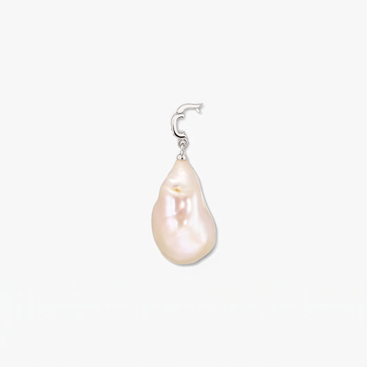 Elegant baroque pearl pendant with a rhodium‑plated 925 silver bail and white zirconia detail on a white background.