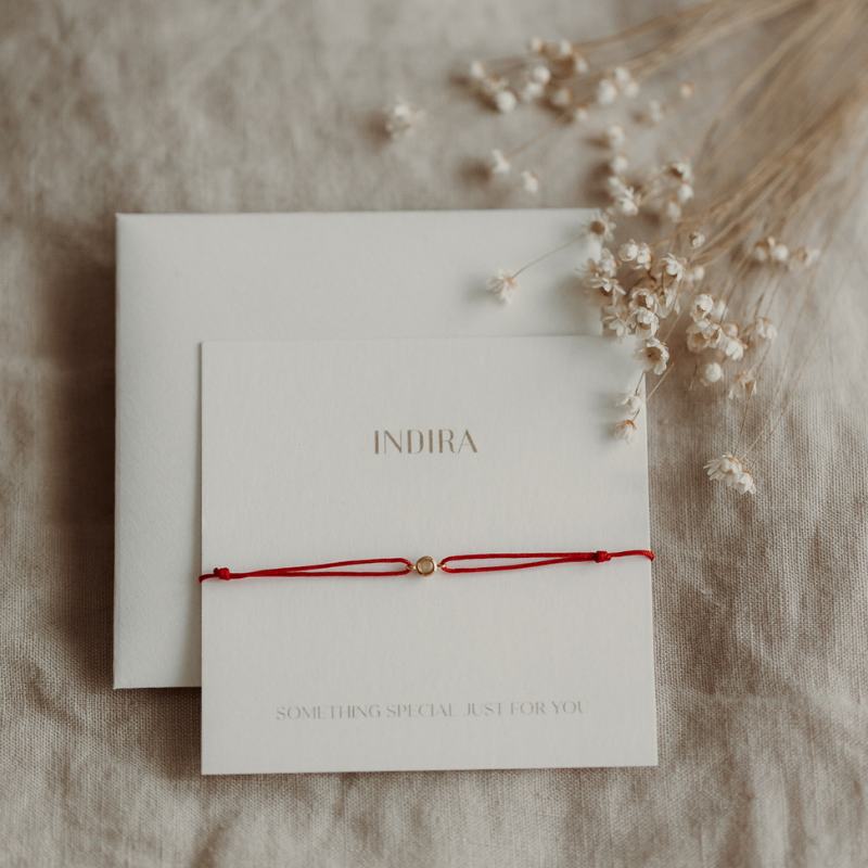 Birthstone Golden July Silver Cord Bracelet - Ruby - Indira