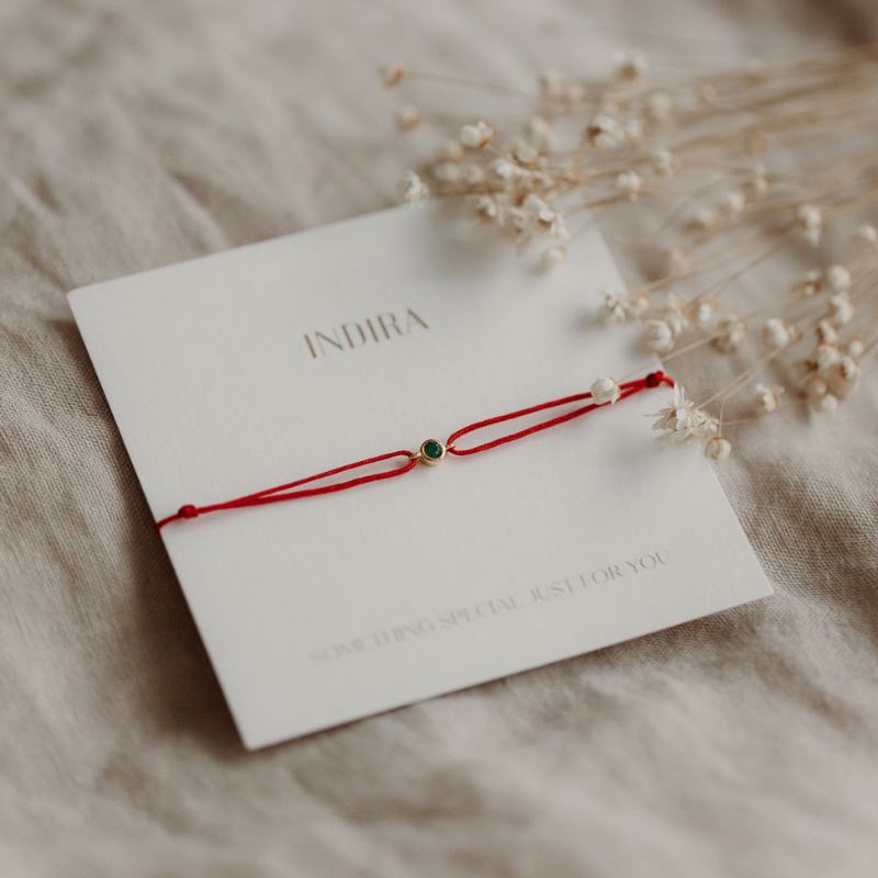 Golden May Birthstone Silver Cord Bracelet - Green Onyx - Indira