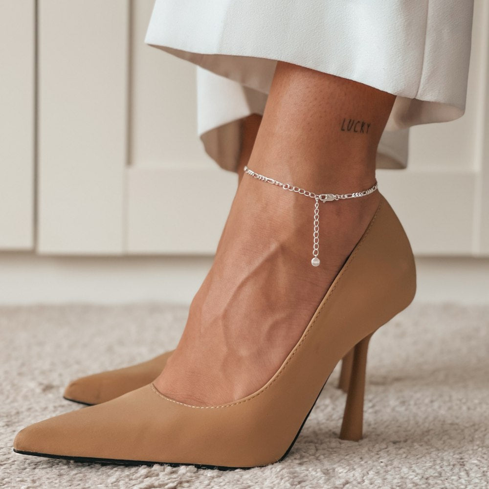 Figaro Silver Ankle Bracelet - Indira