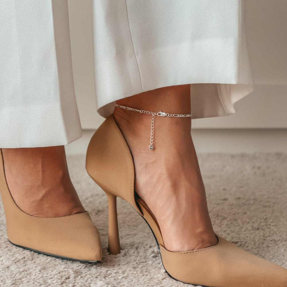 Silver Figaro Ankle Bracelet - Indira
