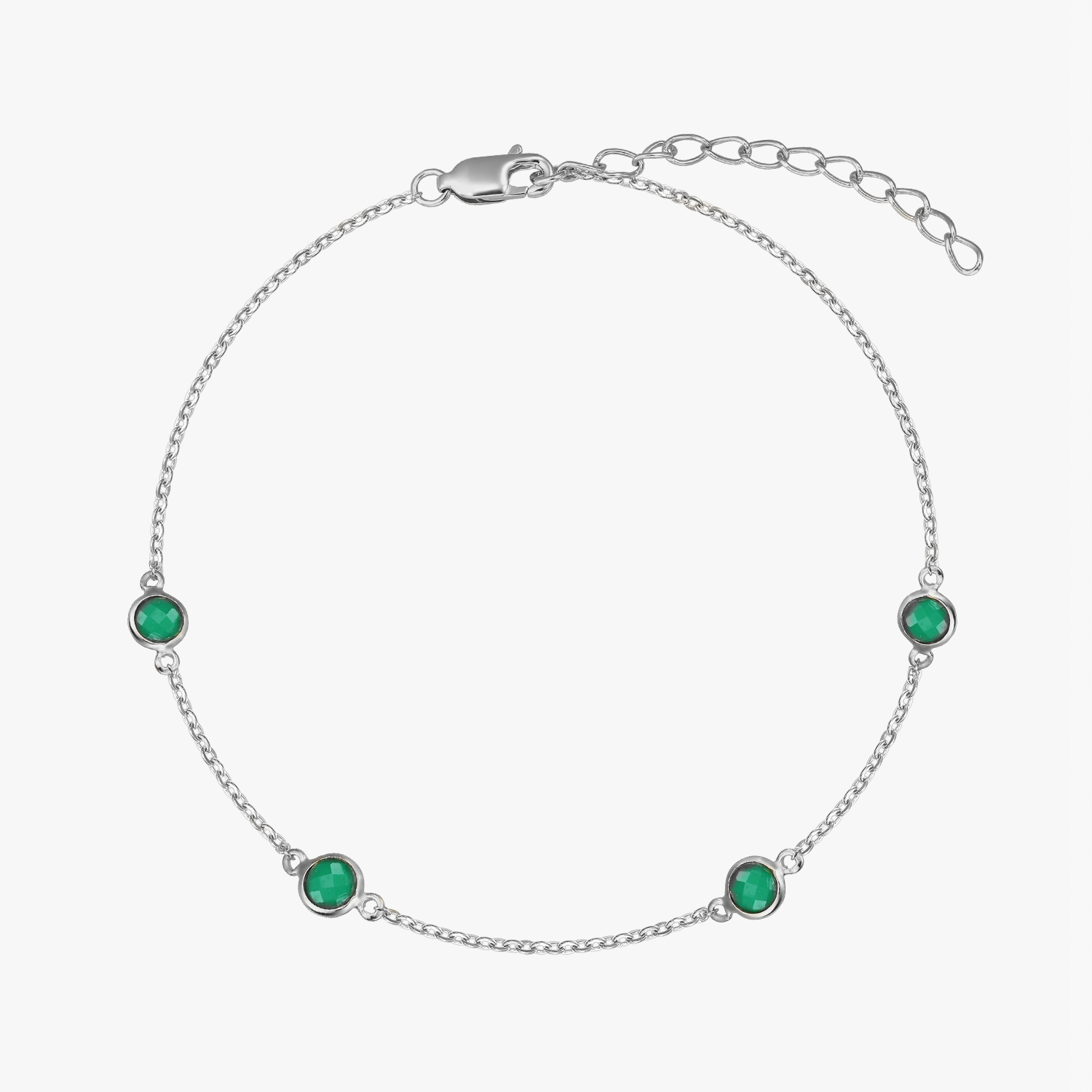 Silver Birthstone Bracelet for May - Green Onyx - Indira