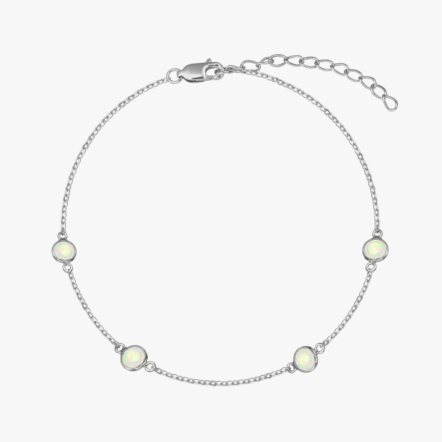 Silver Birthstone Bracelet October - Opal - Indira
