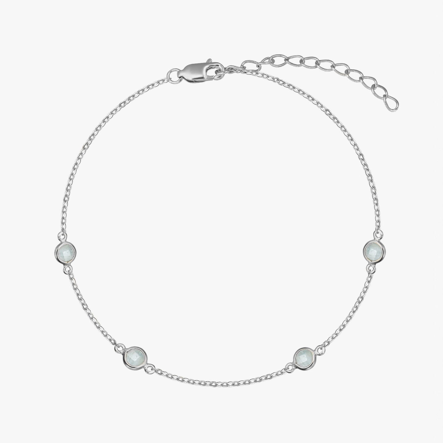 Silver Birthstone Bracelet March - Aquamarine - Indira