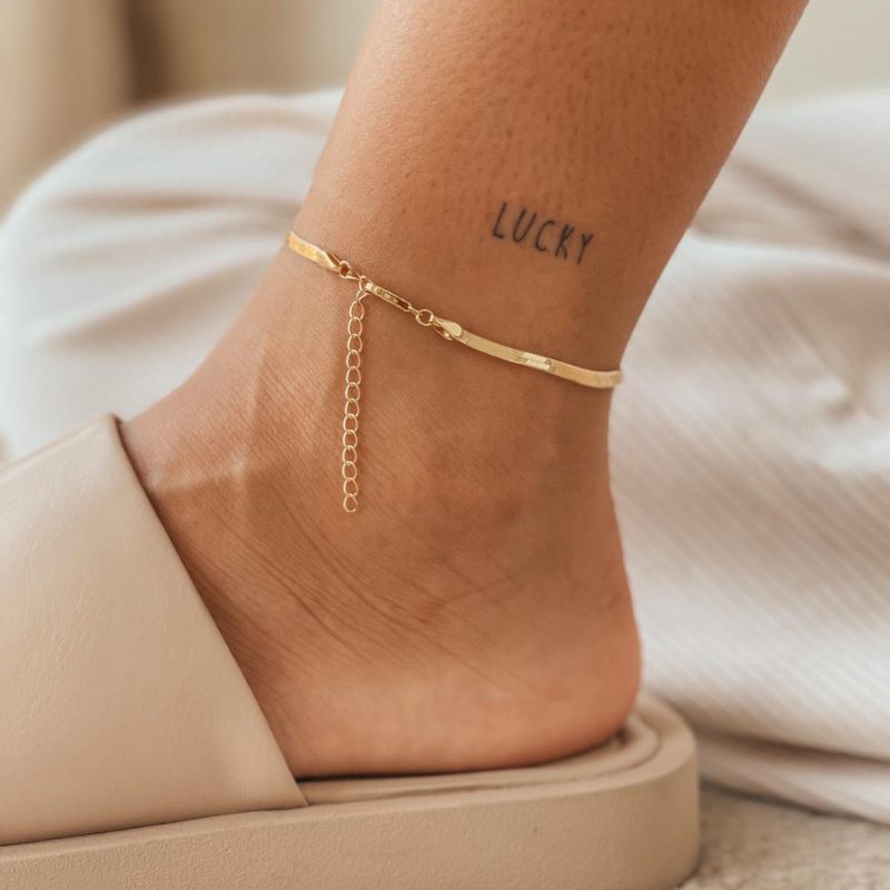Golden Herringbone Silver Anklet - Indira