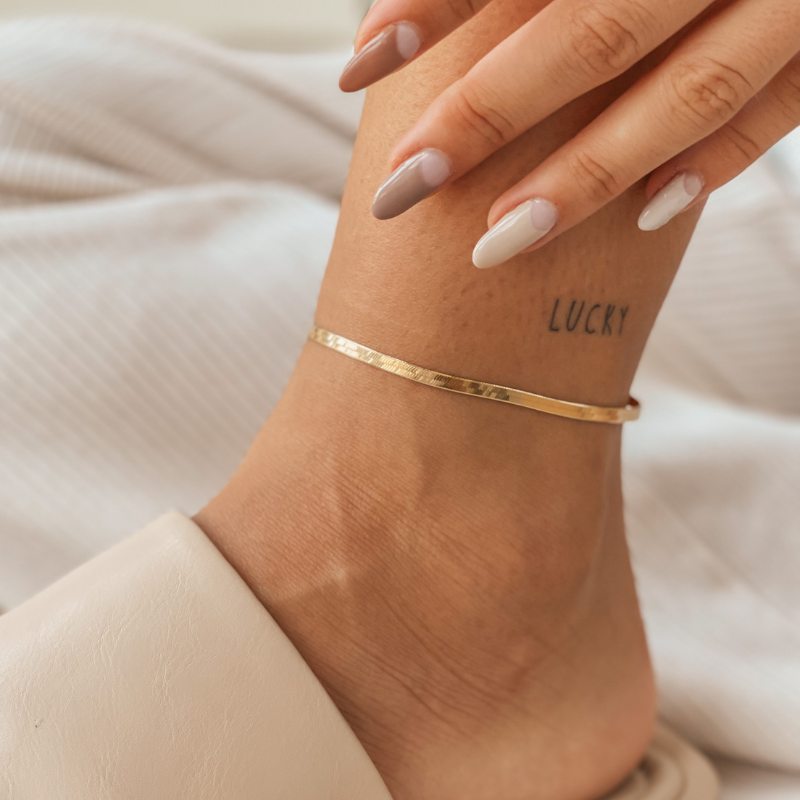 Silver Ankle Bracelet Golden Herringbone - Indira