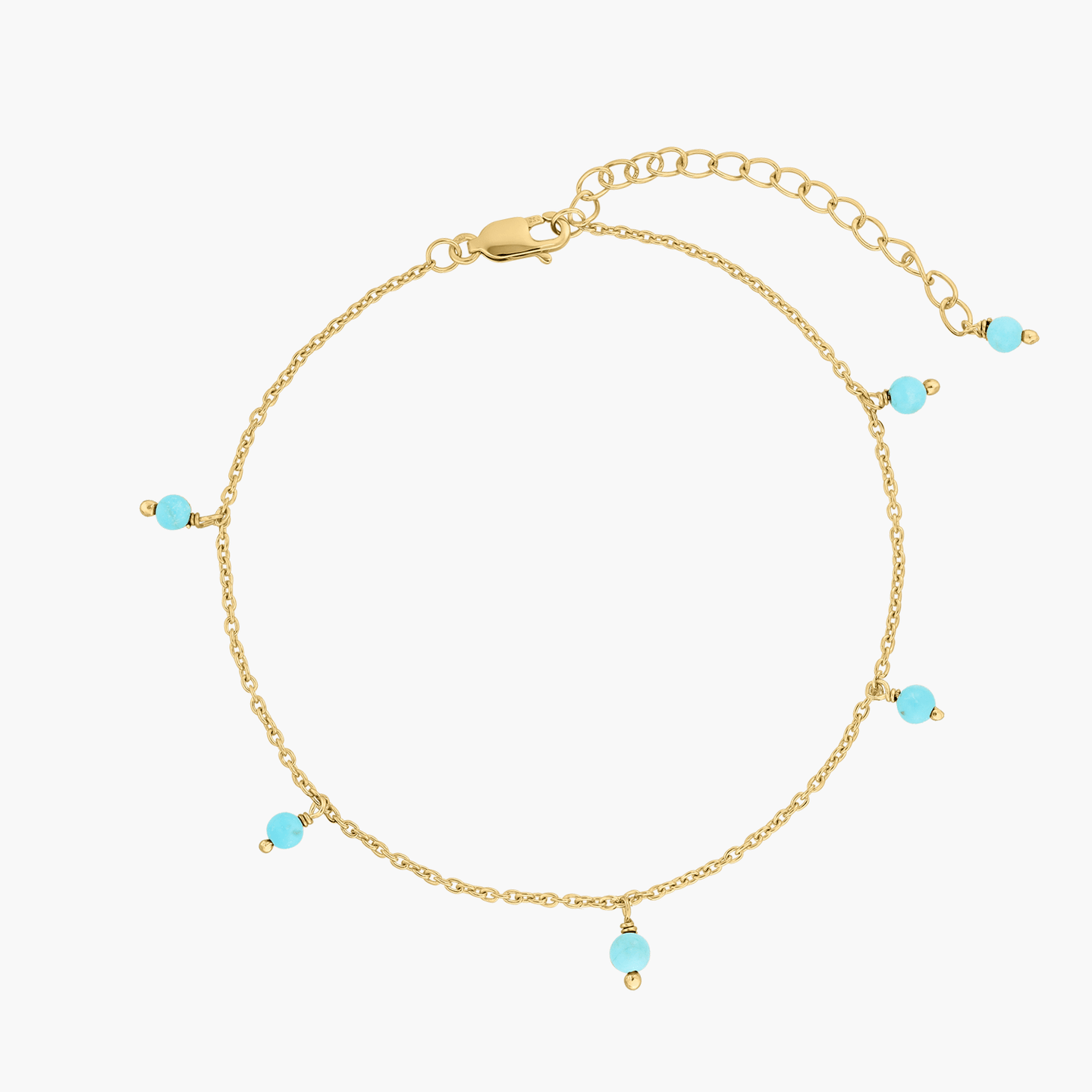 Golden Gem Droplet Silver Ankle Bracelet - Turquoise - Indira