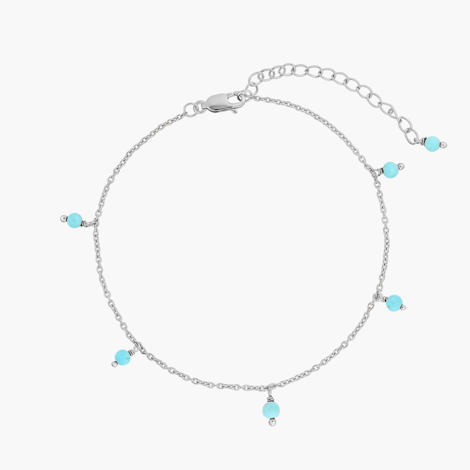 Silver anklet Gem Droplet - Turquoise - Indira