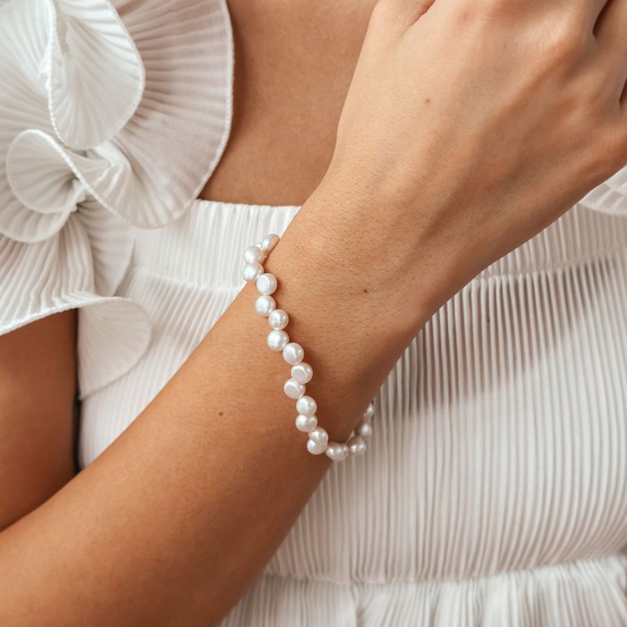 Golden Harmony Silver Bracelet - Natural Pearls - Indira