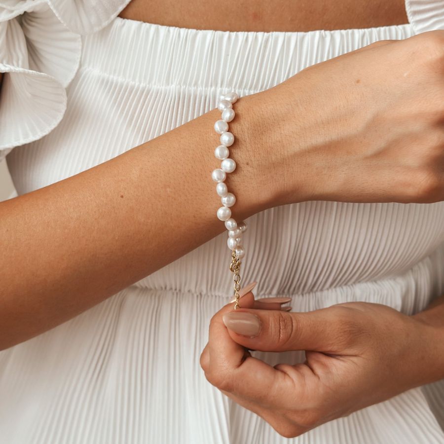 Golden Harmony Silver Bracelet - Natural Pearls - Indira