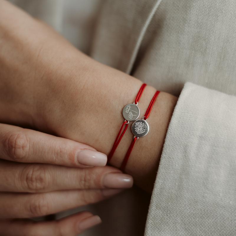 Silver cord bracelet Silver BirthFlower - October Cosmos - Indira