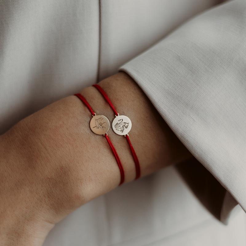 Golden Birth Flower Silver Cord Bracelet - June Rose - Indira