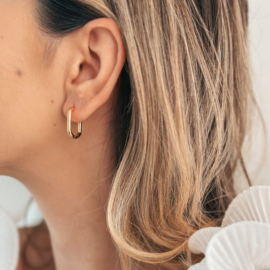 Golden Square Hoops Silver Earrings - Indira