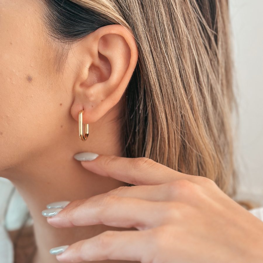 Golden Square Hoops Silver Earrings - Indira