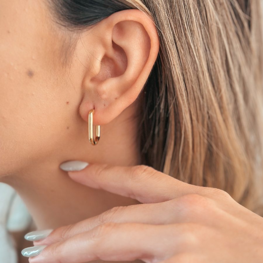 Golden Square Hoops Silver Earrings - Indira