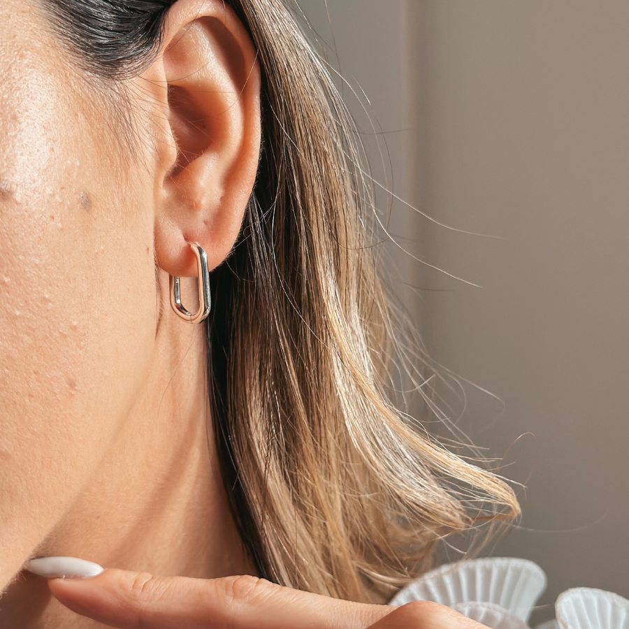 Square Hoops Silver Earrings - Indira