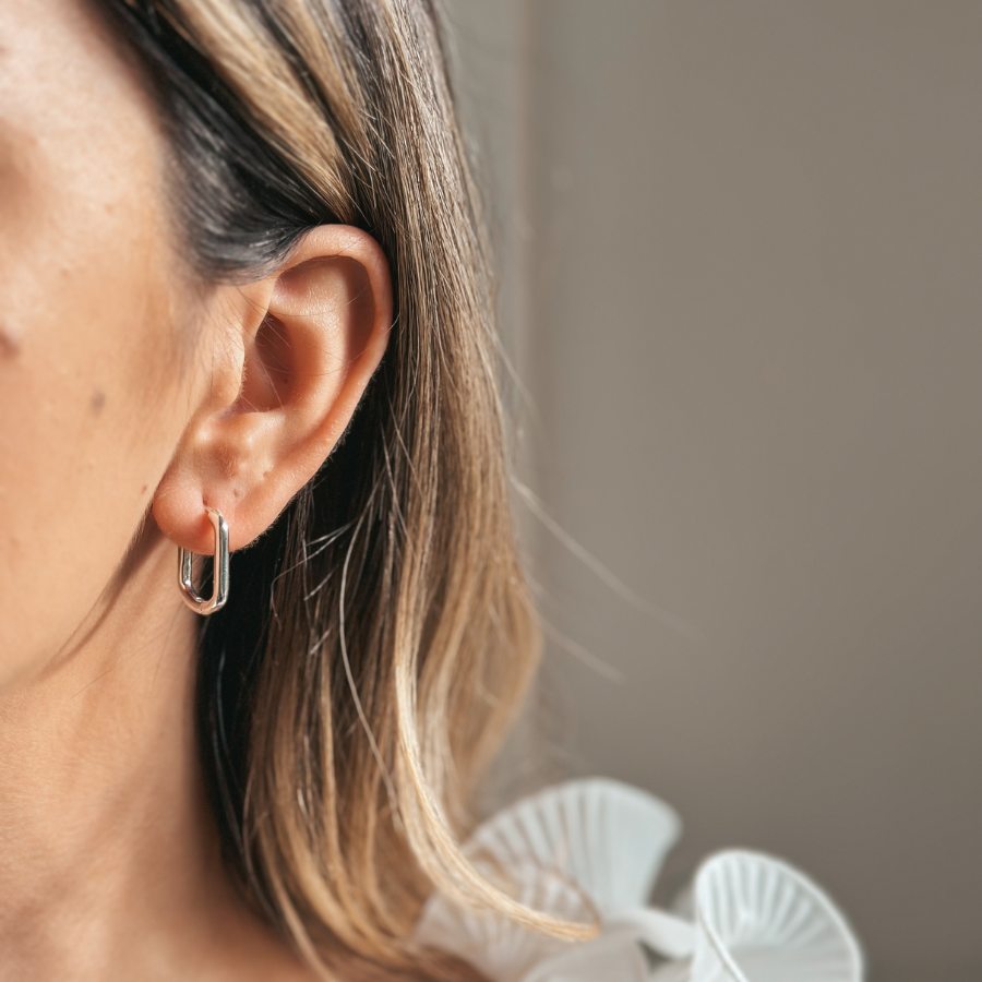 Square Hoops Silver Earrings - Indira