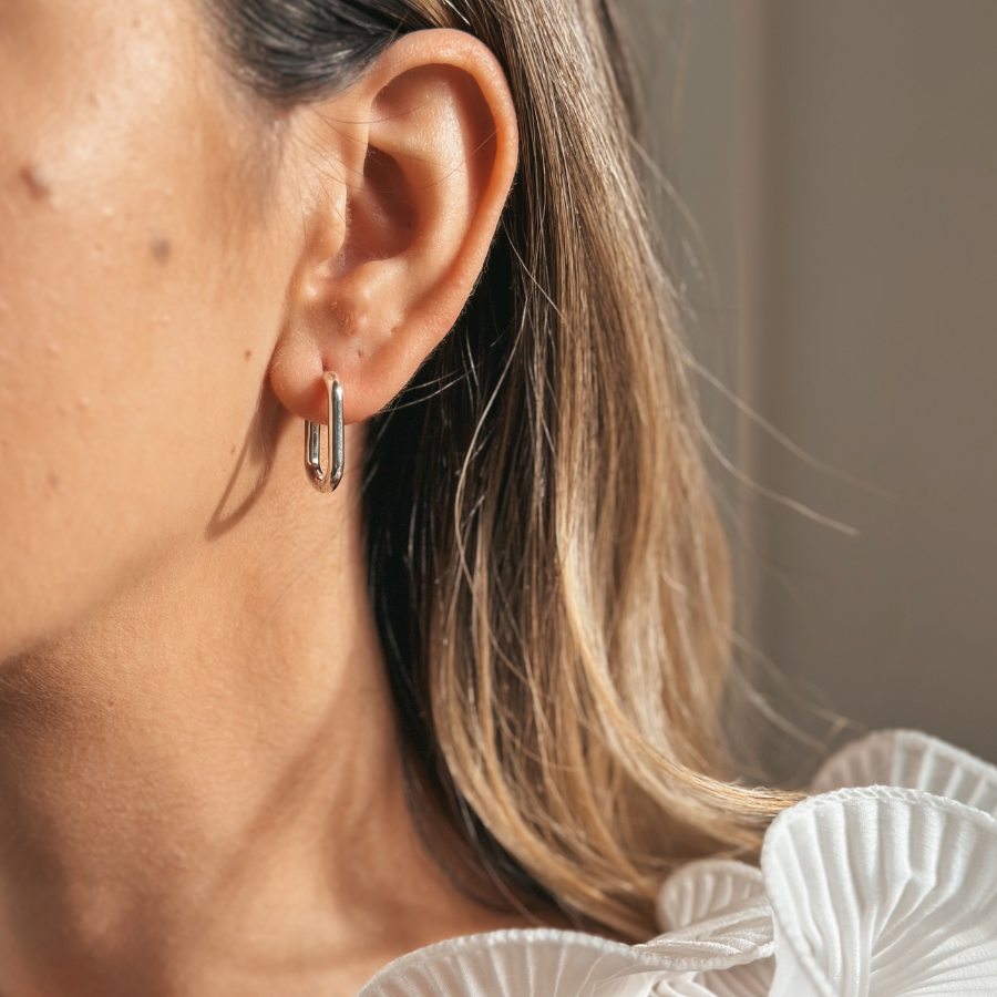 Square Hoops Silver Earrings - Indira