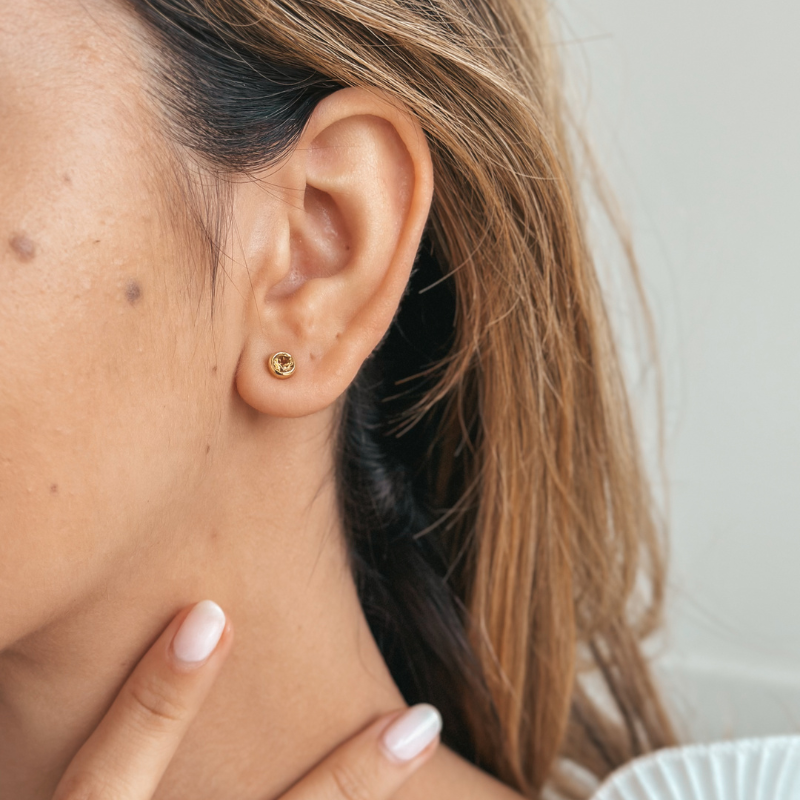 Indira Silver Earrings with Birthstone Golden November - Citrine