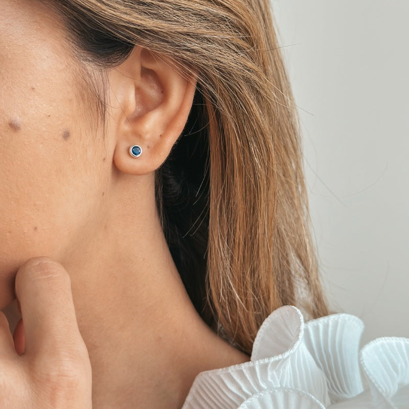 Silver Birthstone Earrings September - Sapphire - Indira
