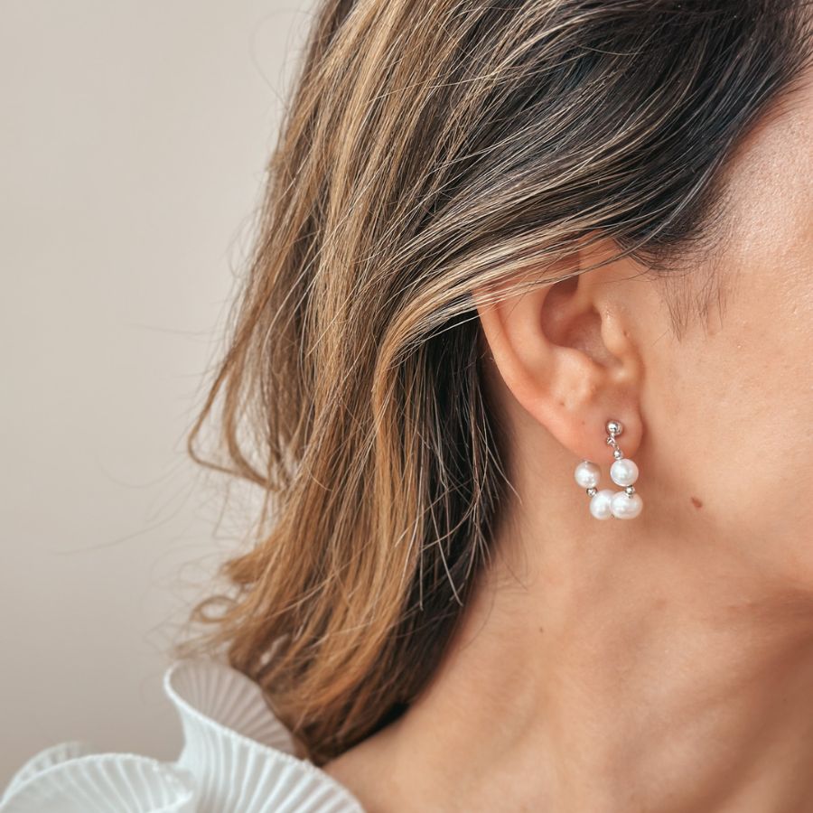 Cleo Silver Earrings - Natural Pearl - Indira