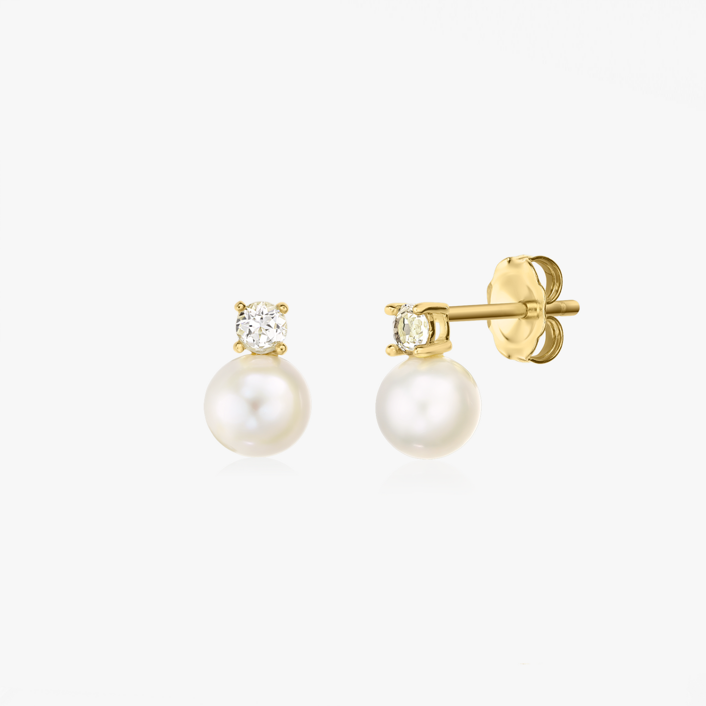 Golden Astrid Silver Earrings - Natural Pearl and White Topaz - Indira