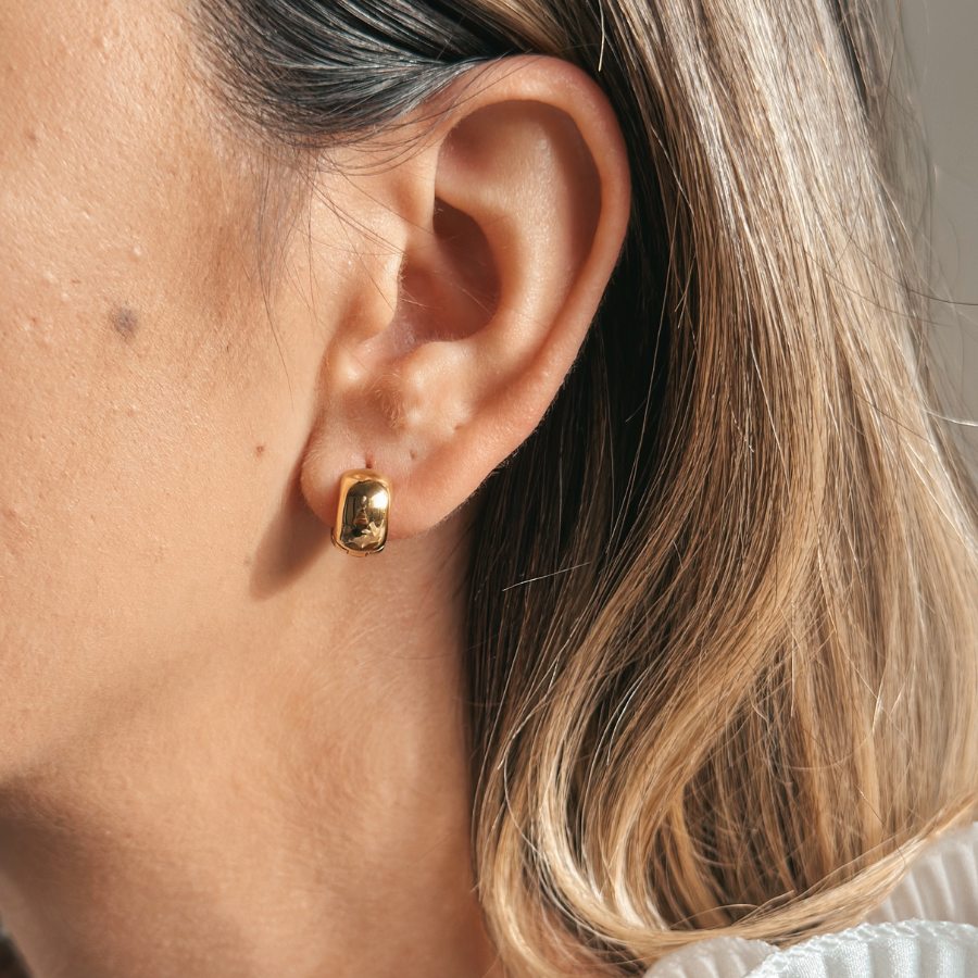 Golden Bold Mini Hoops Silver Earrings - Indira