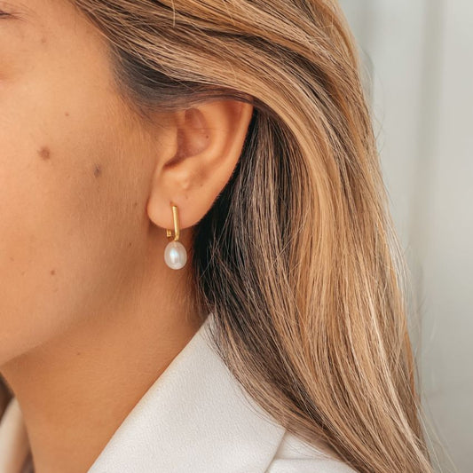 Golden Brulée Silver Earrings - Natural Pearls - Indira