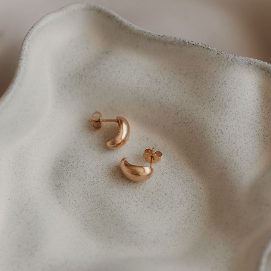 Golden Half Dome Silver Earrings - Indira