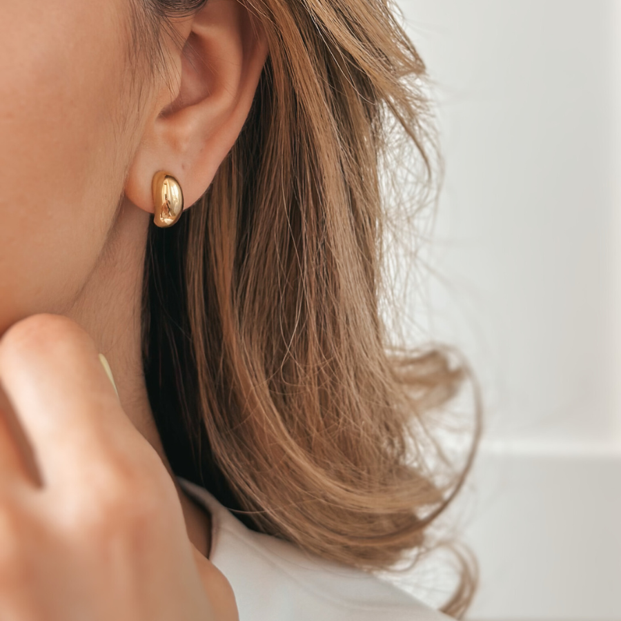 Golden Half Dome Silver Earrings - Indira