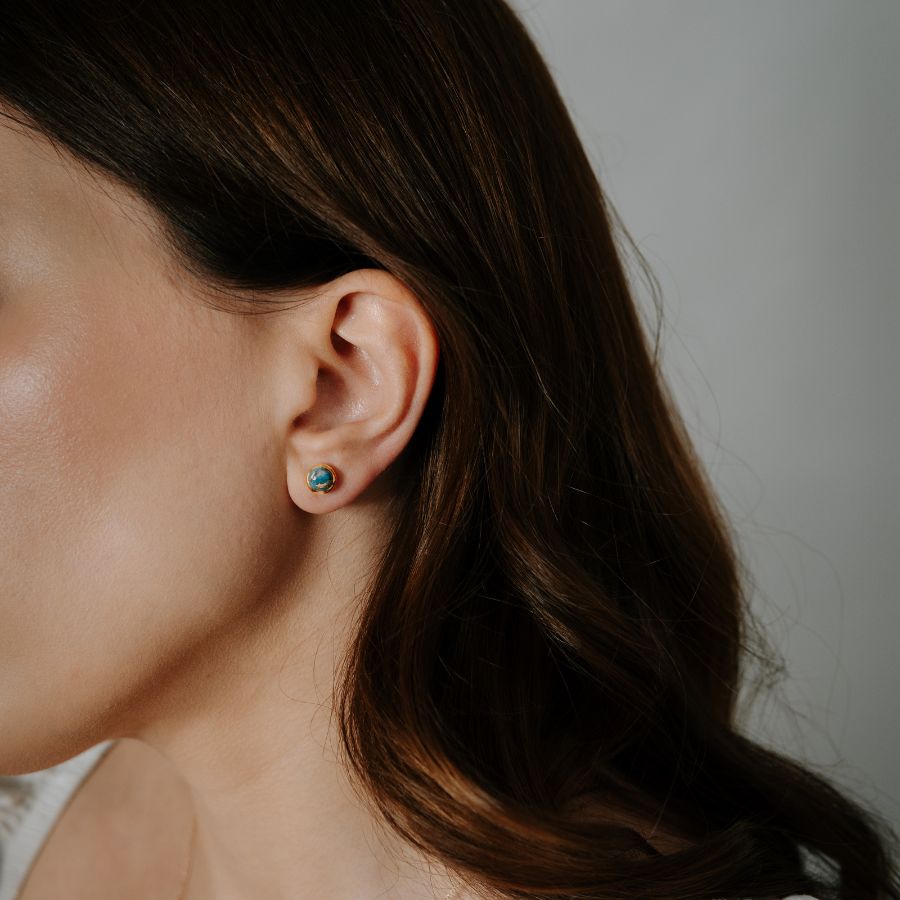 Silver Earrings Golden Kaylee - Turquoise - Indira