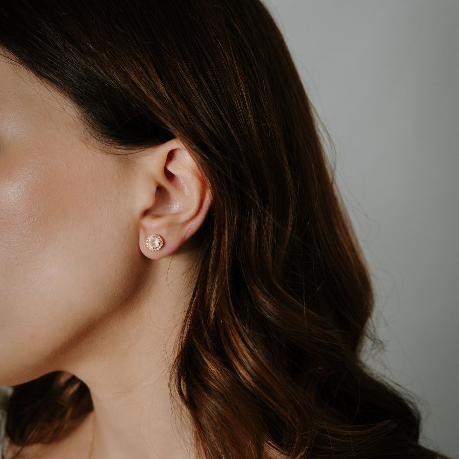 Keira Golden Silver Earrings - Rose Quartz - Indira