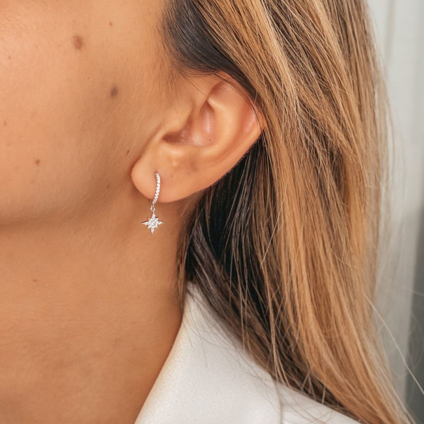 North Star Silver Earrings - Zirconium - Indira