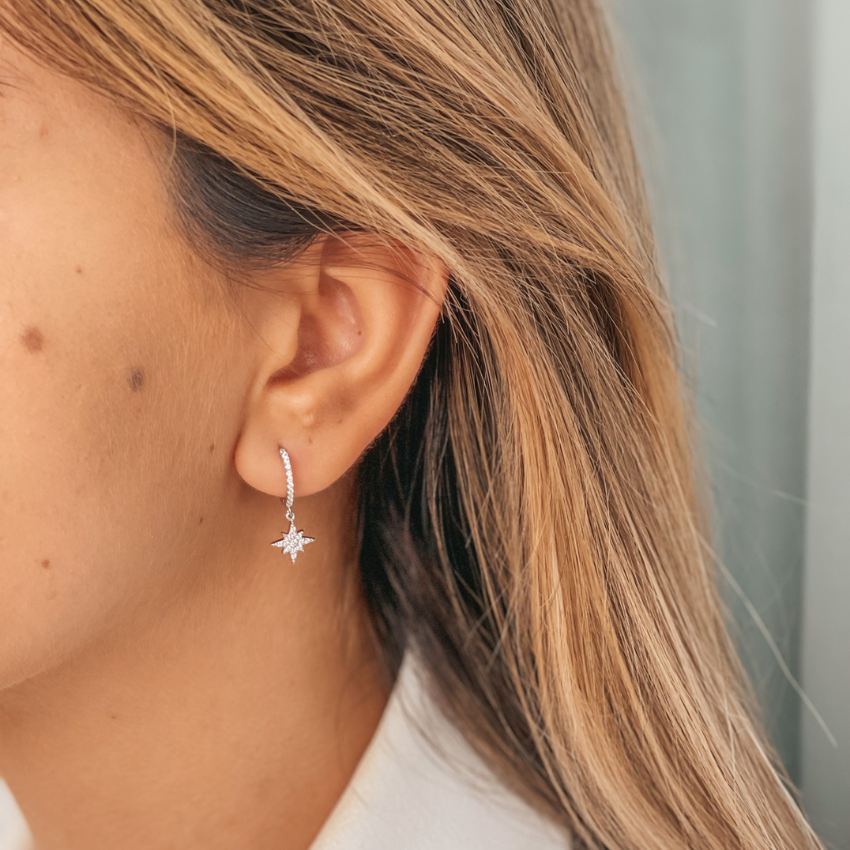 North Star Silver Earrings - Zirconia - Indira