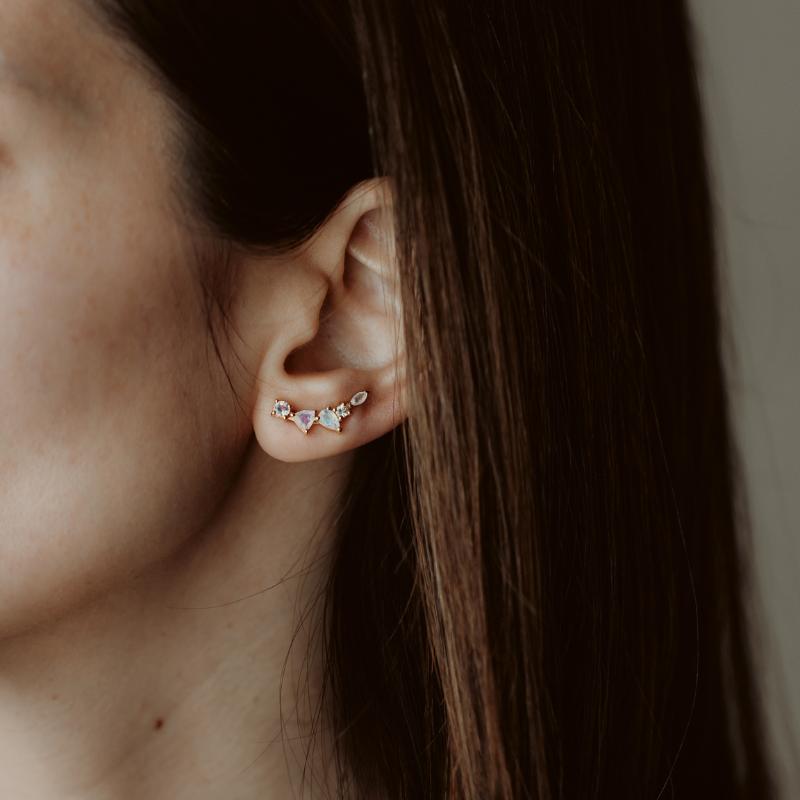 Valery Golden Silver Earrings - Moonstone - Indira