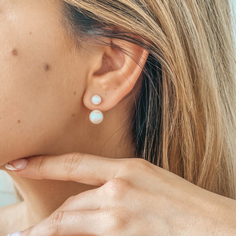Double Gold Earrings - Natural Pearls - Indira