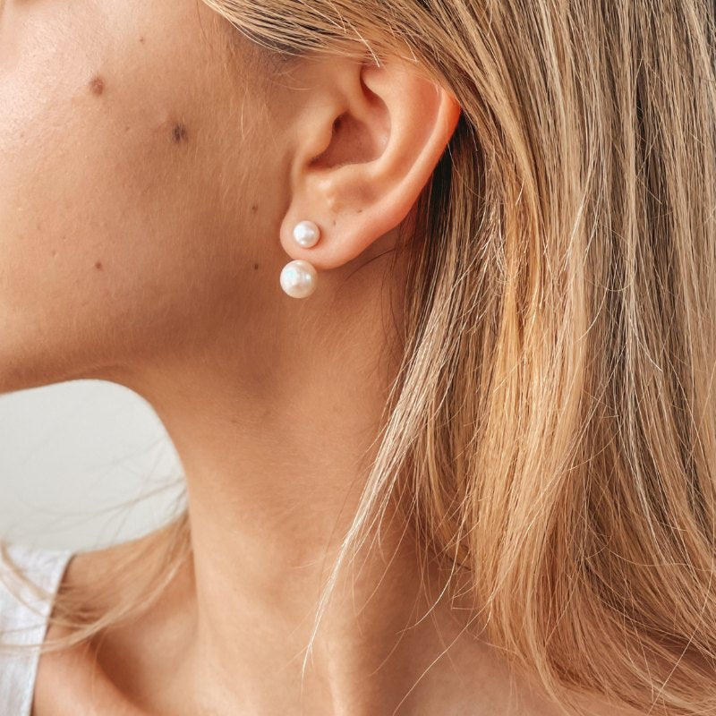 Double Gold Earrings - Natural Pearls - Indira