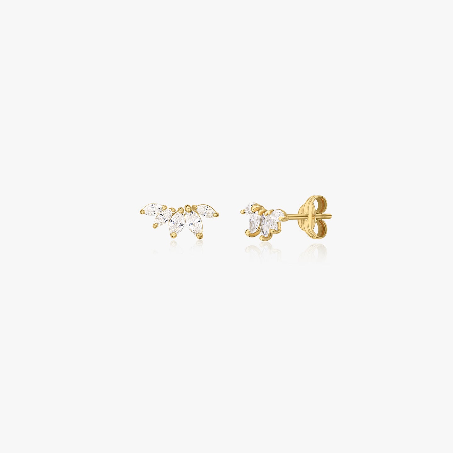 Gold Leaves Climber Earrings - Zirconia - Indira