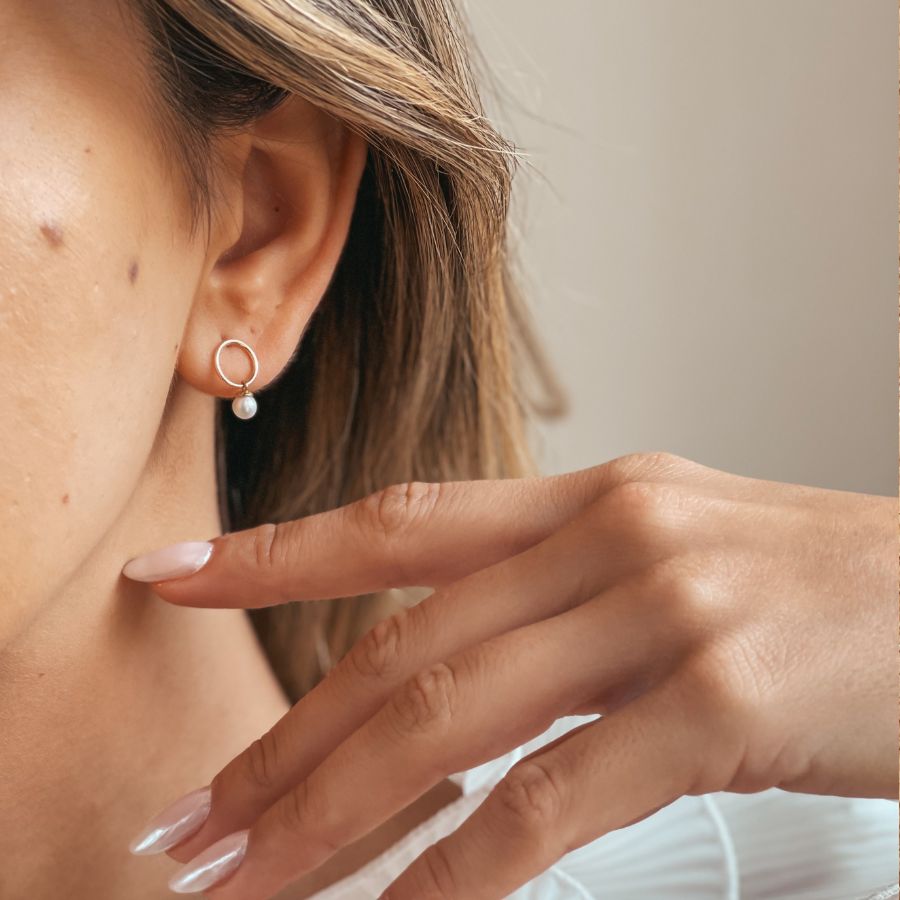 Mini Gold Stud Earrings - Natural Pearls - Indira