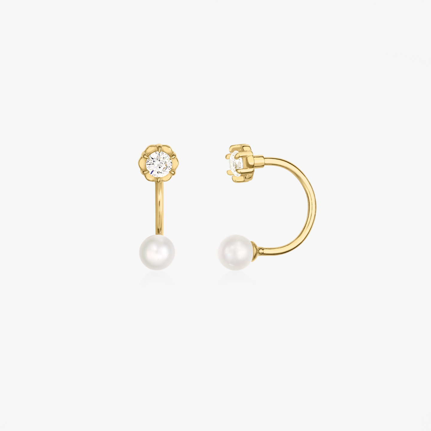 Gold earrings Pearl and stone jacket - Natural Pearls - Indira