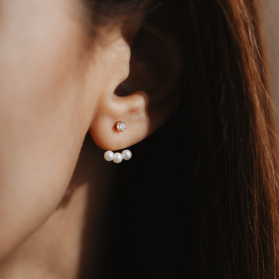 Trio Ear Jacket Gold Earrings - Natural Pearls - Indira