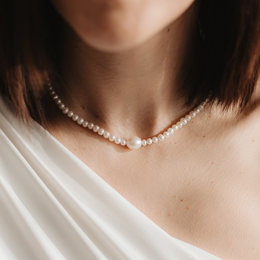 Silver Necklace Chanti - Cultured Pearls - Indira