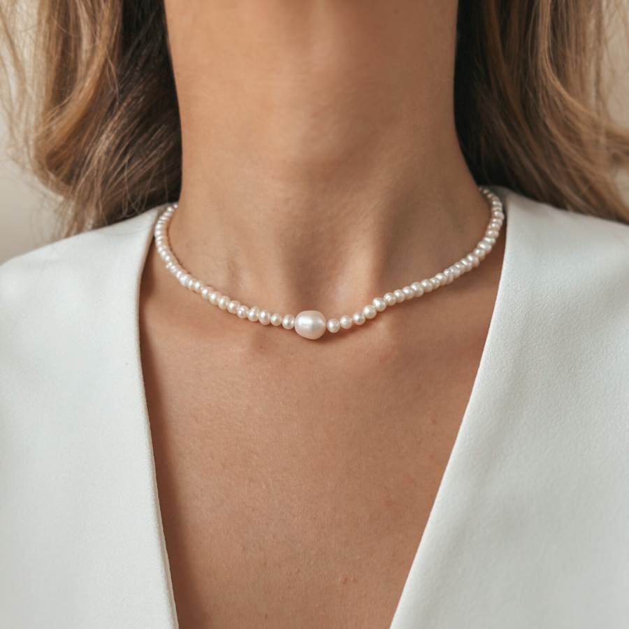 Chanti Silver Necklace - Cultured Pearls - Indira