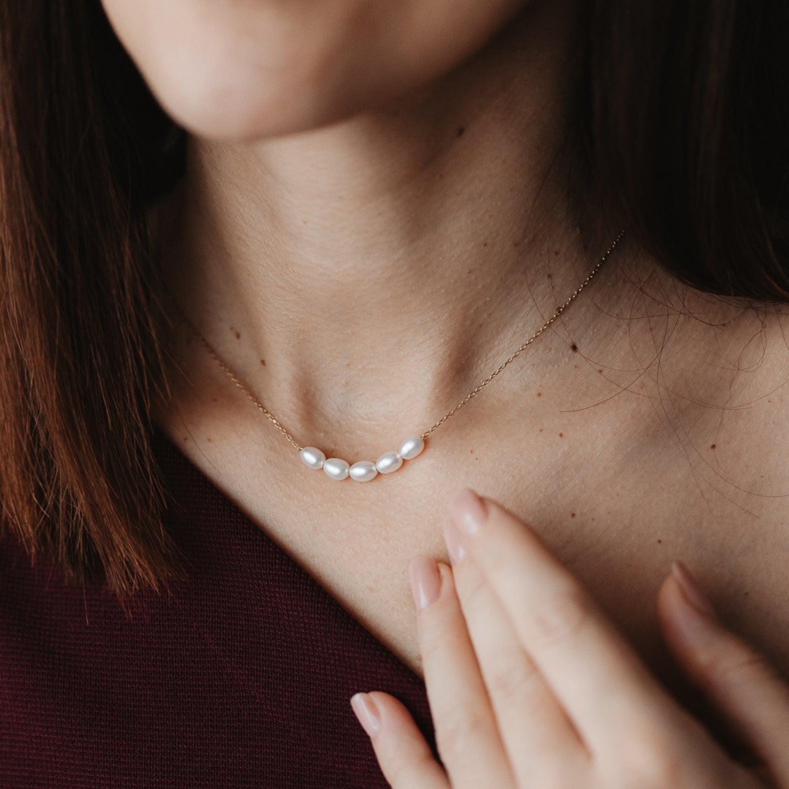 Golden Maia Silver Necklace - Natural Pearls - Indira