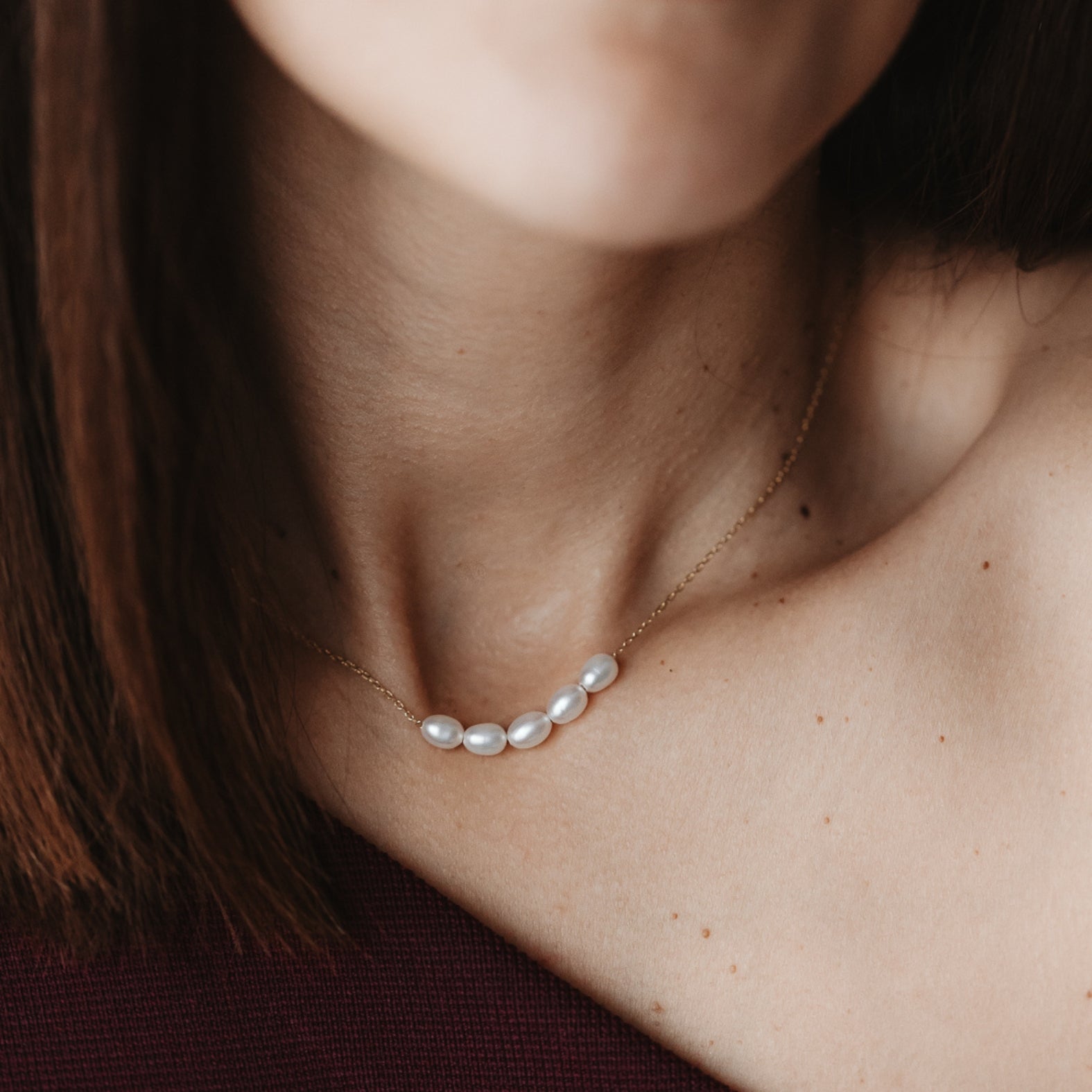 Golden Maia Silver Necklace - Natural Pearls - Indira