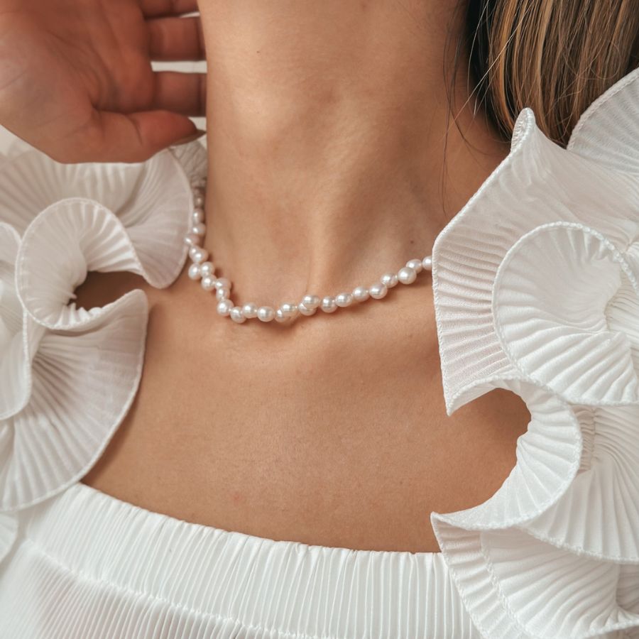 Golden Harmony Silver Necklace - Natural Pearls - Indira